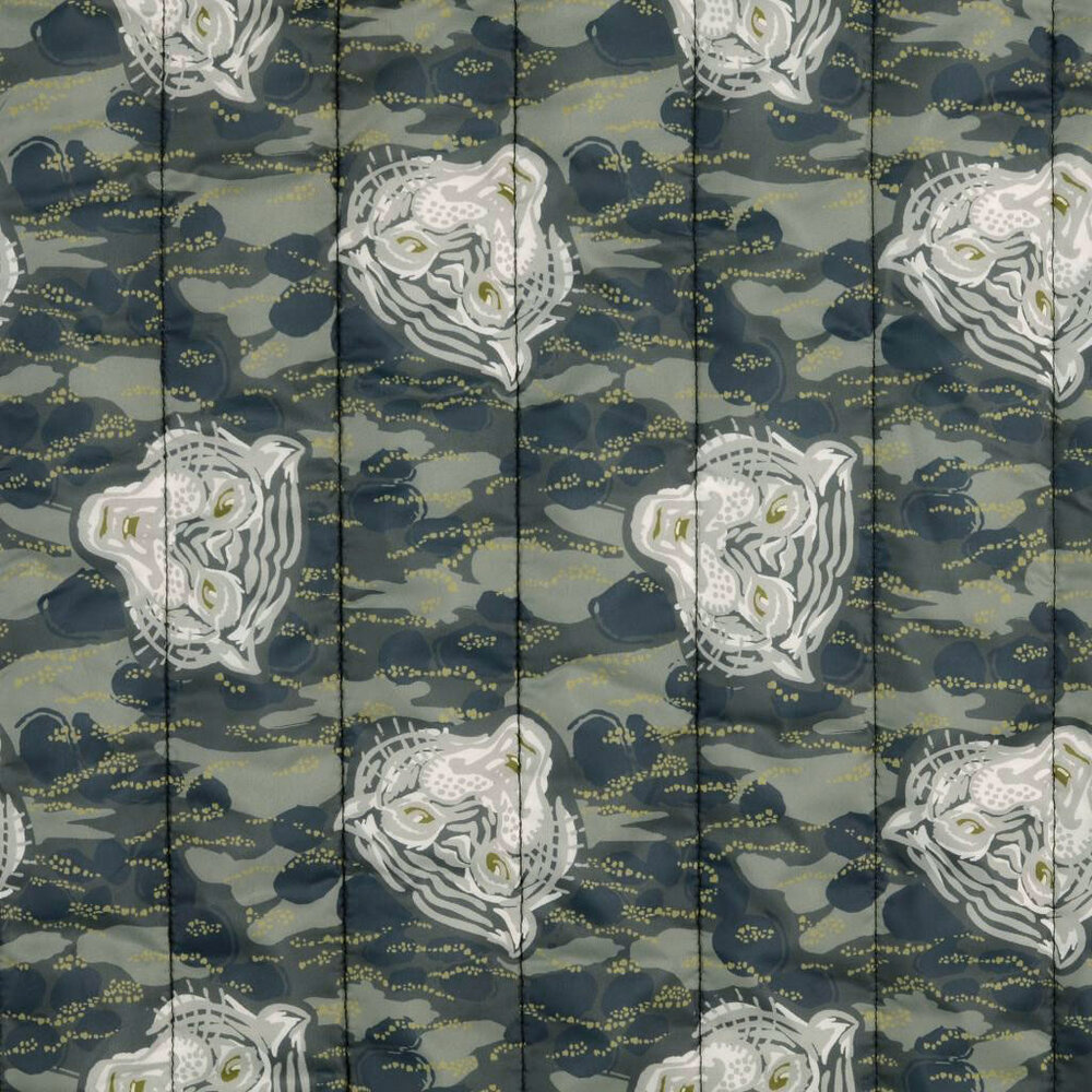 Quilted Jacketfabric Tiger Head Gray Army Green Quilted Jacketfabric Tiger Head Gray Army Green