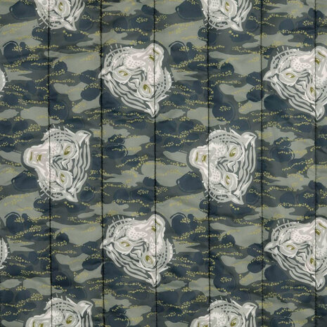 Quilted Jacketfabric Tiger Head Gray Army Green Quilted Jacketfabric Tiger Head Gray Army Green