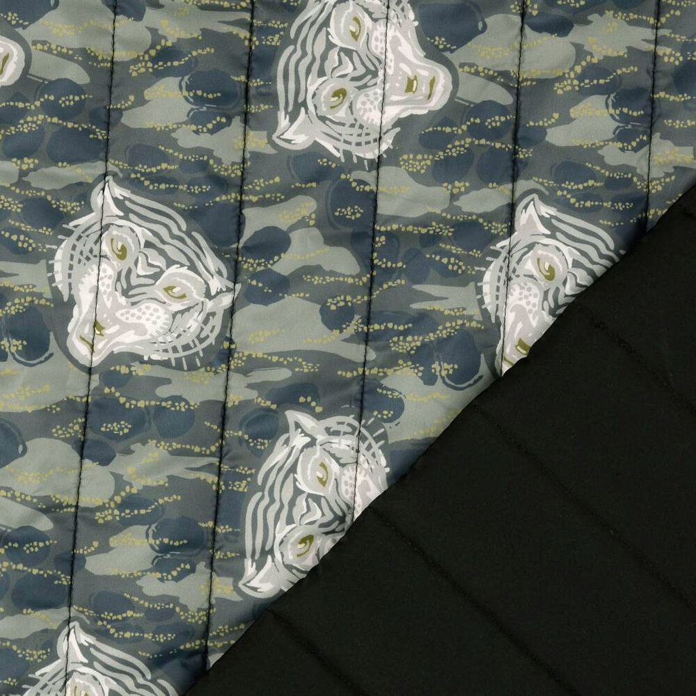 Quilted Jacketfabric Tiger Head Gray Army Green Quilted Jacketfabric Tiger Head Gray Army Green
