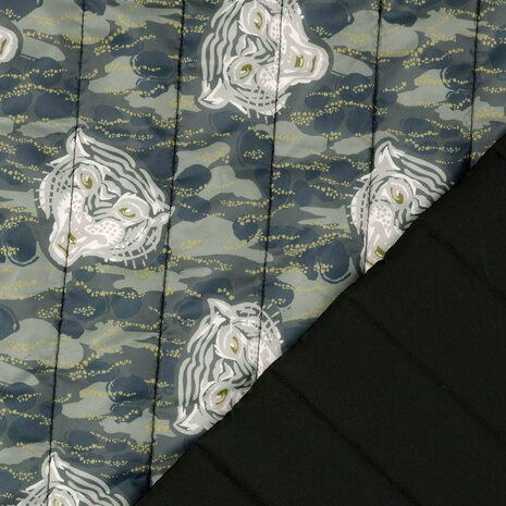 Quilted Jacketfabric Tiger Head Gray Army Green Quilted Jacketfabric Tiger Head Gray Army Green