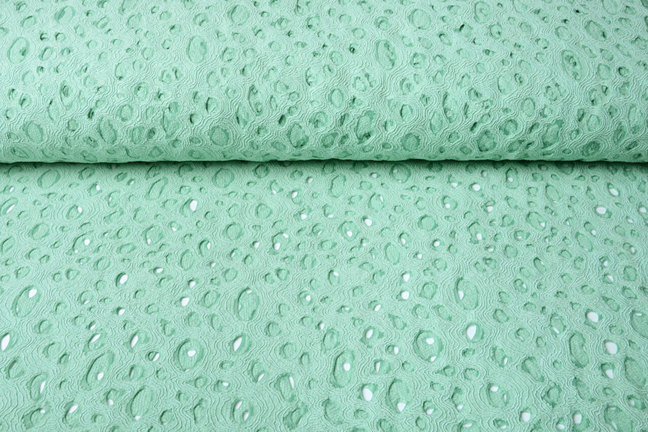 Broderie Katoen Viscose Elise Mint Groen Broderie Katoen Viscose Elise Mint Groen