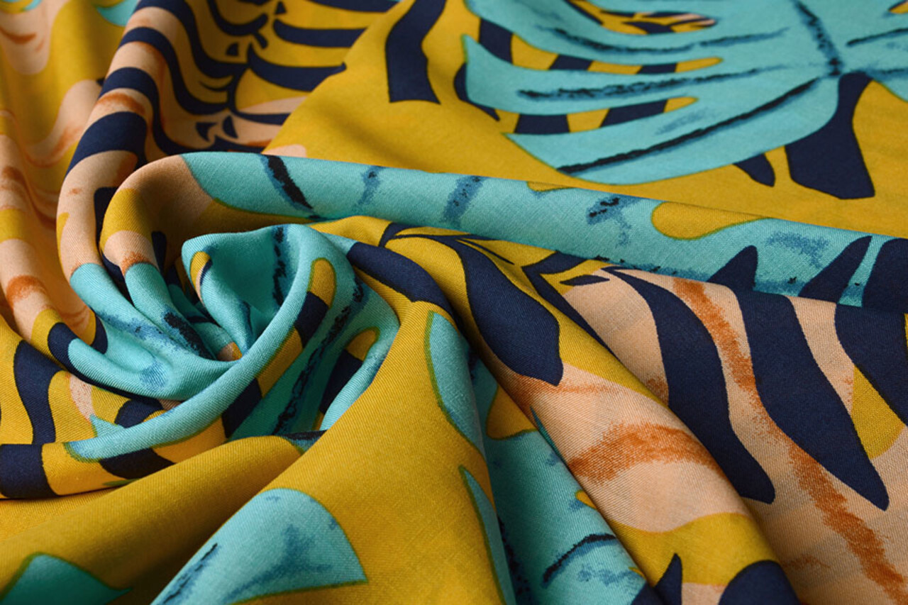 100% Viscose Congo Bladeren Oker Geel 100% Viscose Congo Bladeren Oker Geel