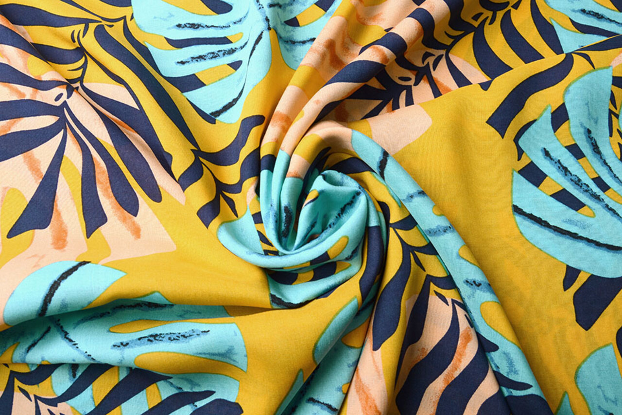 100% Viscose Congo Bladeren Oker Geel 100% Viscose Congo Bladeren Oker Geel