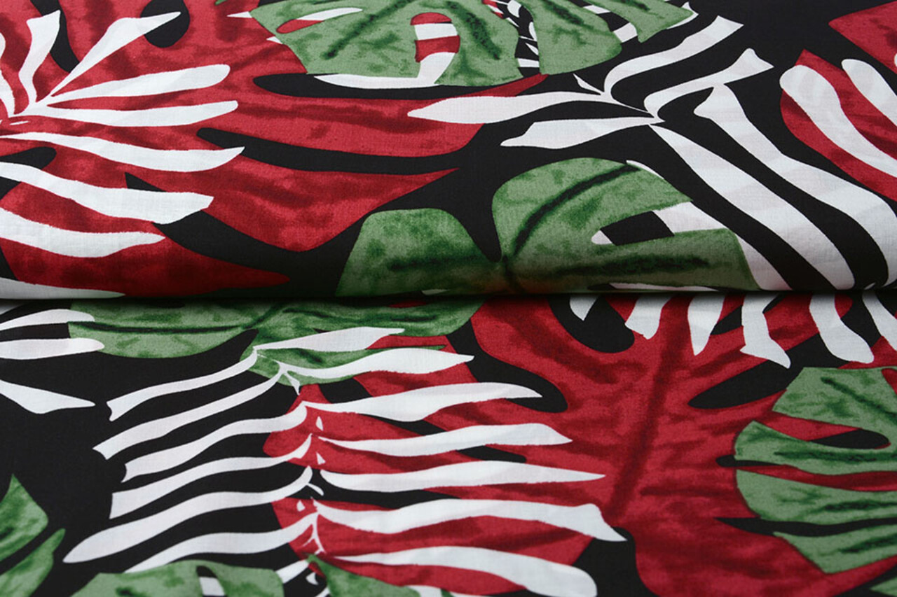 100% Viscose Congo Leaves Black