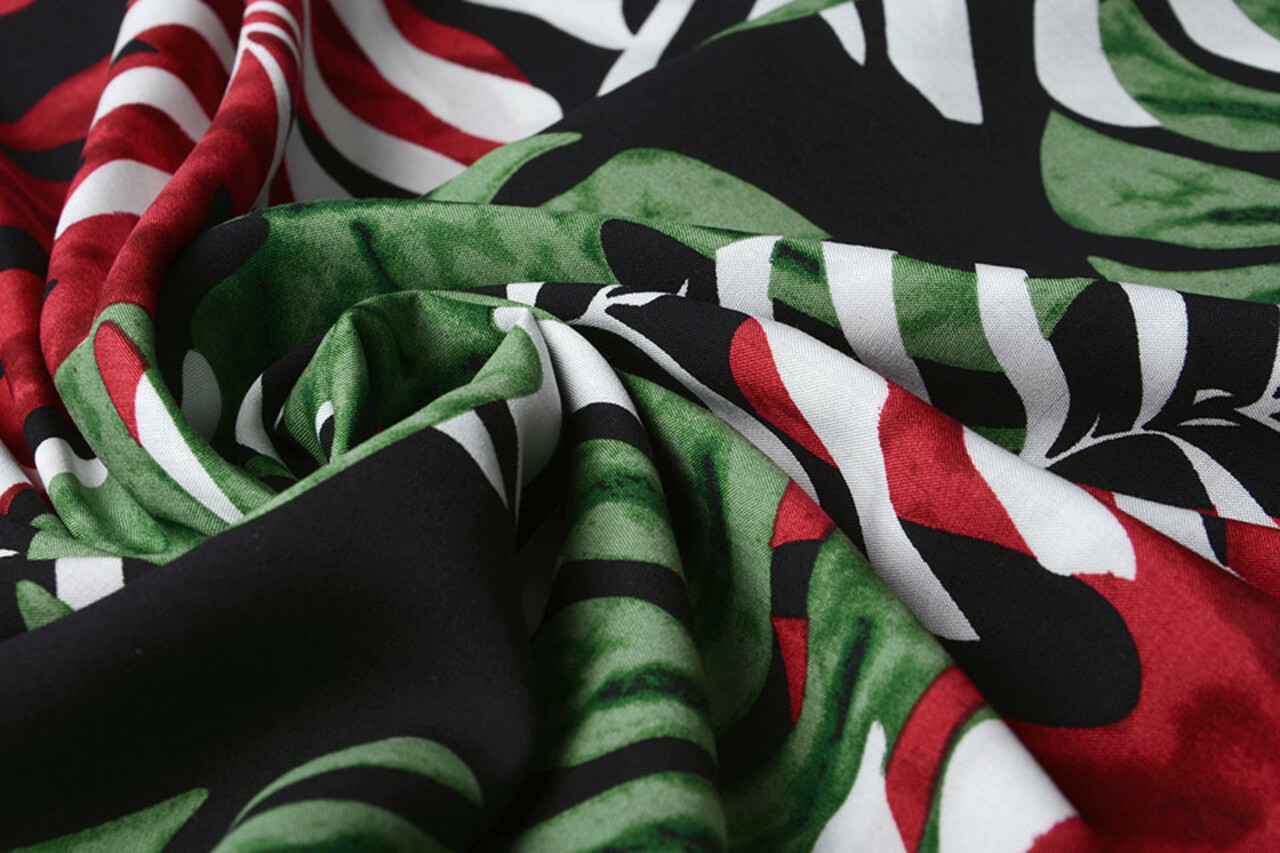 100% Viscose Congo Leaves Black