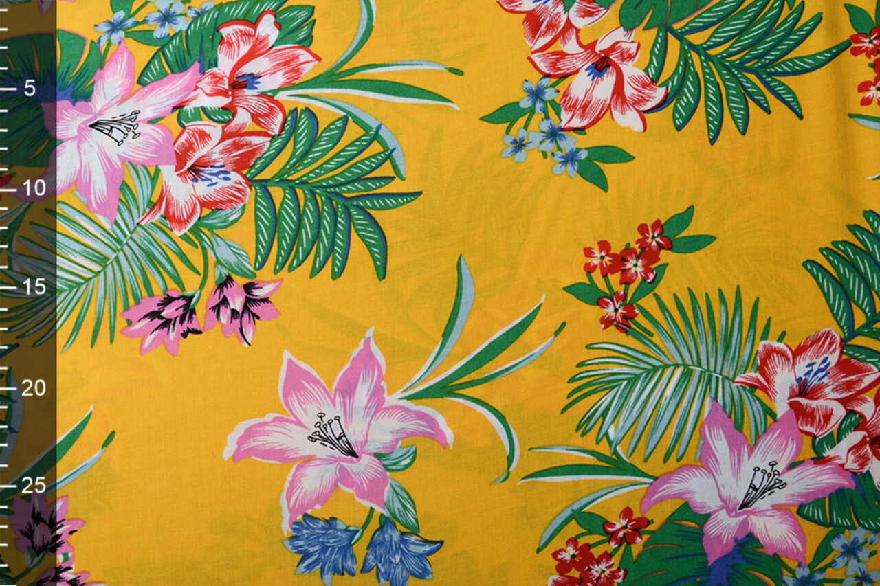 100% Viscose Amazone Bladeren Oker Geel 100% Viscose Amazone Bladeren Oker Geel