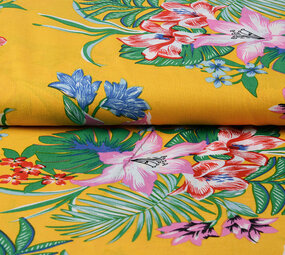 100% Viscose Amazone Bladeren Oker Geel 100% Viscose Amazone Bladeren Oker Geel
