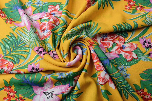 100 % Viscose Amazone Feuilles Ocre Jaune 100 % Viscose Amazone Feuilles Ocre Jaune