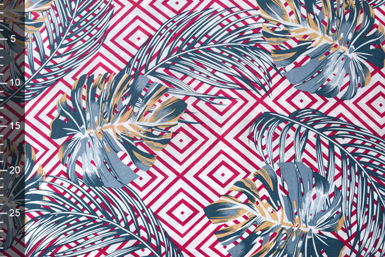 100% Viscose Wildernis Ruit Fuchsia Blauw