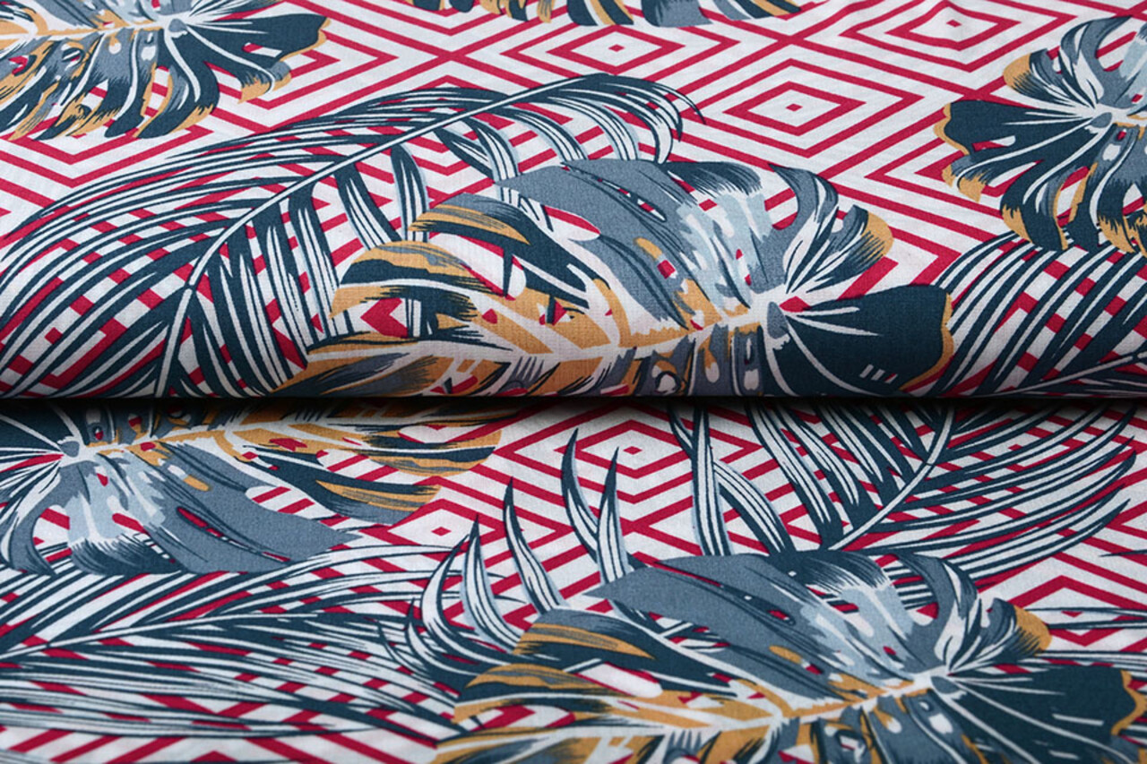 100% Viscose Wildernis Ruit Fuchsia Blauw