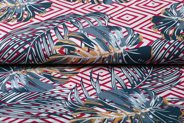 100% Viskose Wildnis Raute Fuchsia Blau