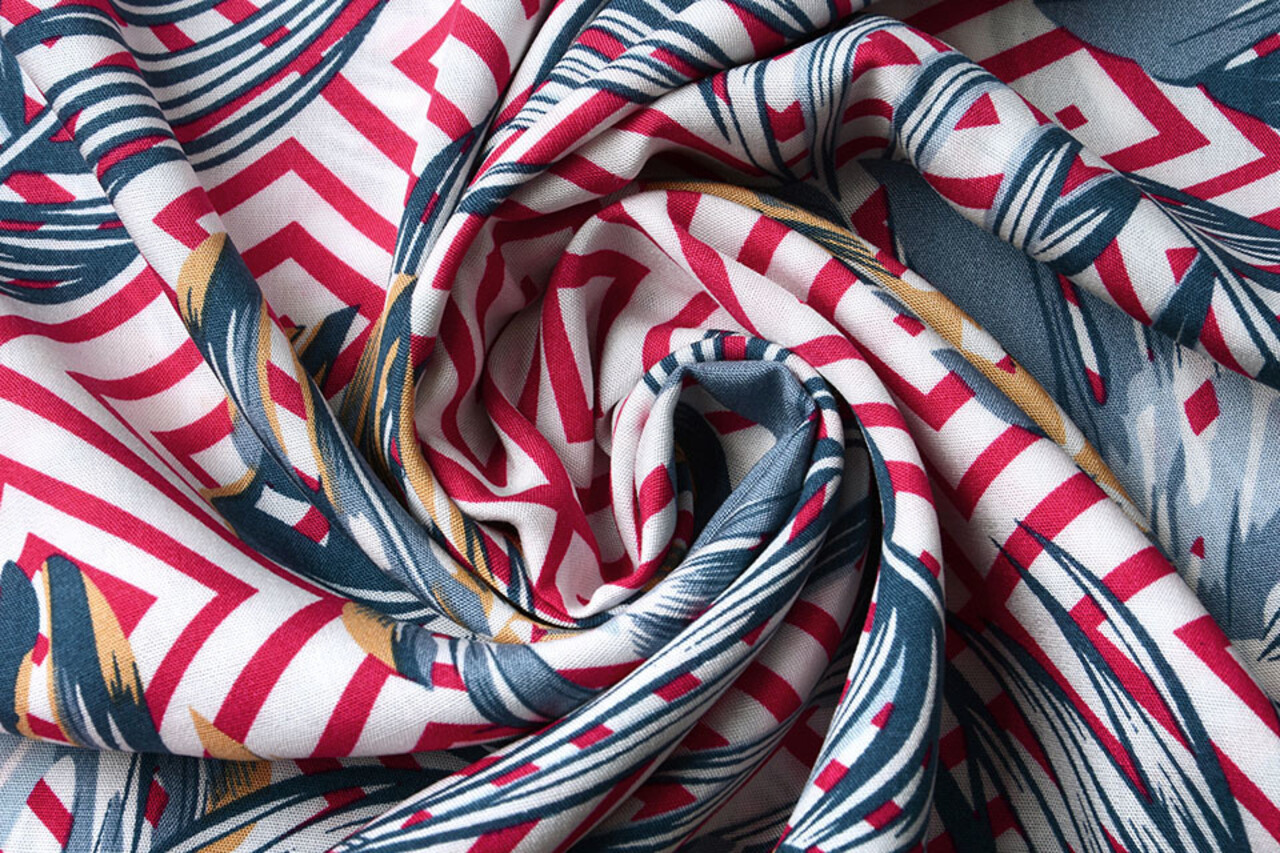 100% Viskose Wildnis Raute Fuchsia Blau