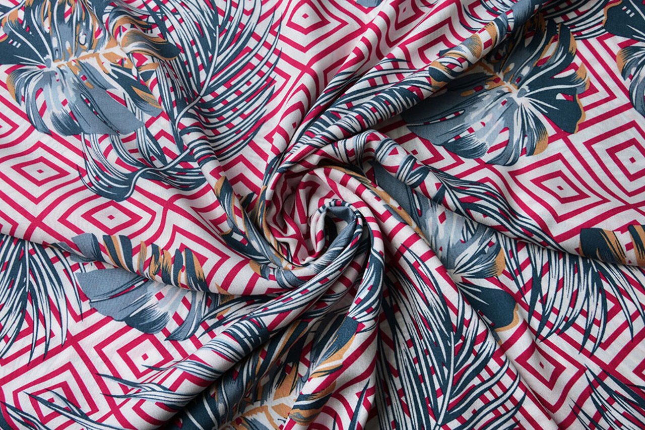 100% Viscosa Wildernis Quadri Fucsia Blu 100% Viscosa Wildernis Quadri Fucsia Blu