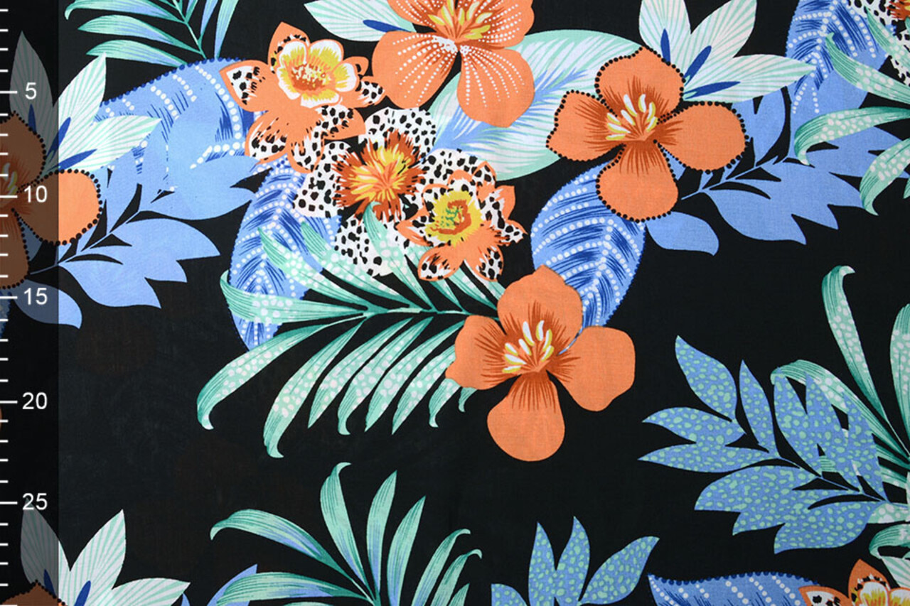 100% Viscose Flores Hawaianas Zwart