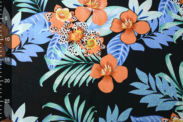 100% Viscose Flores Hawaianas Black