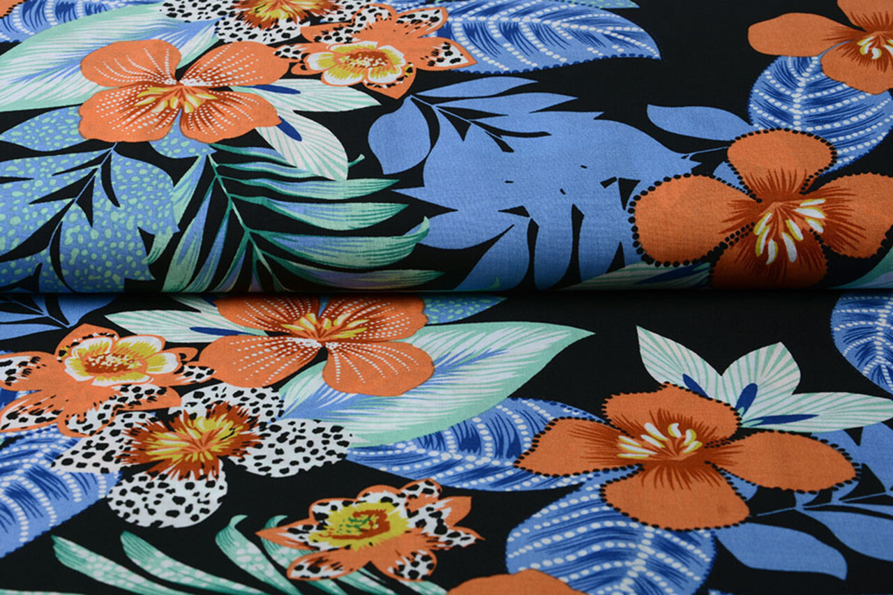 100% Viscose Flores Hawaianas Black 100% Viscose Flores Hawaianas Black