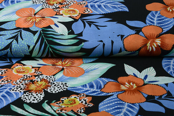 100% Viscose Flores Hawaianas Black 100% Viscose Flores Hawaianas Black