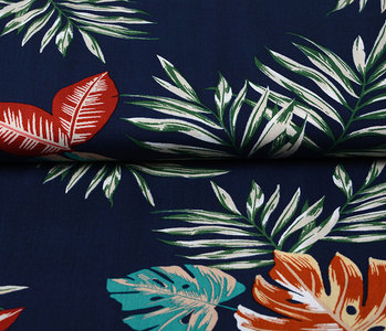 100% Viscose Bounty Leaves Navy Blue