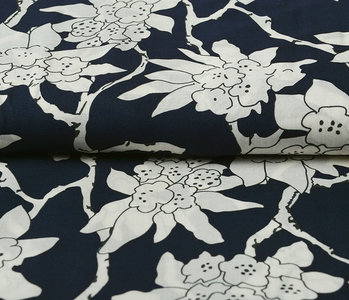 100% Viscose Laurie Navy Blue - White