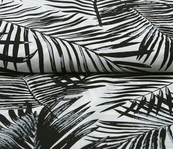 100% Viscose Kira Palm Leaves White - Black