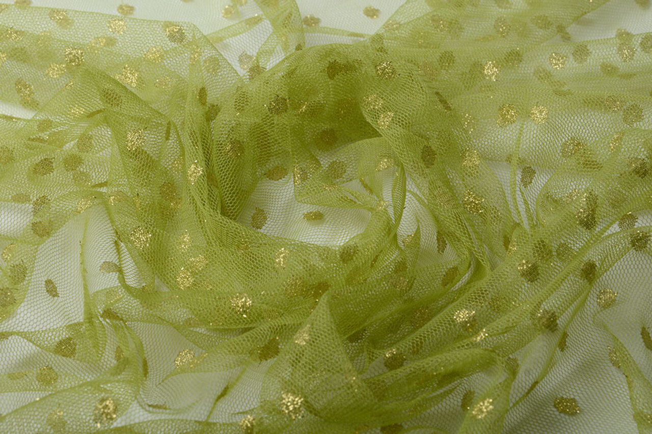Feiner Tüll Glitzer Punkte Limettengrün Feiner Tüll Glitzer Punkte Limettengrün