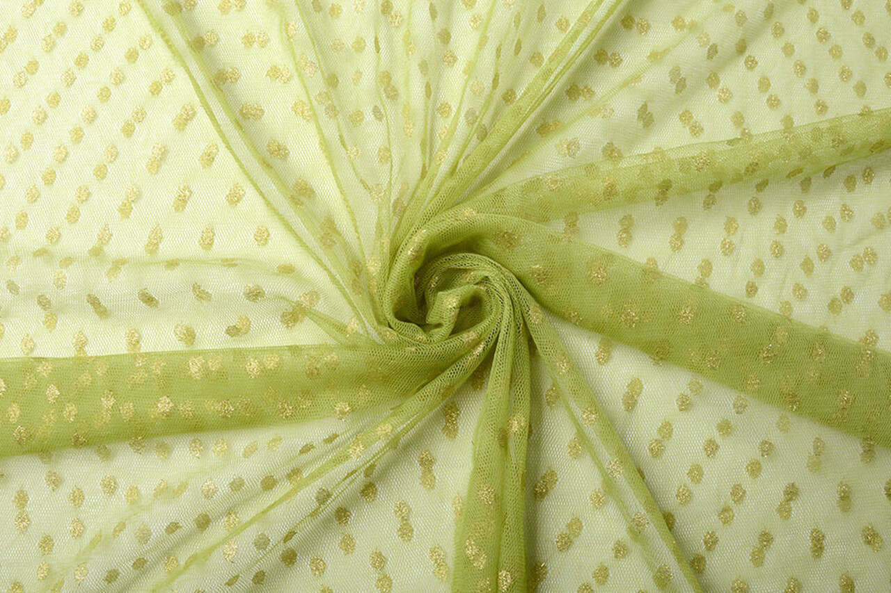 Fine Tulle Glitter Dots Lime Green