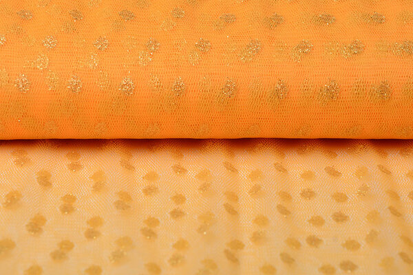 Fin Tulle Paillettes Pois Abrikoos