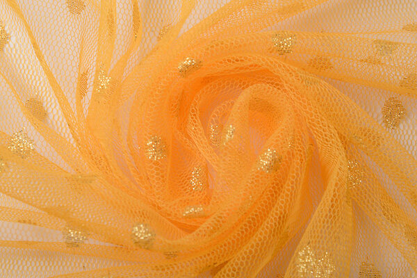 Fin Tulle Paillettes Pois Abrikoos