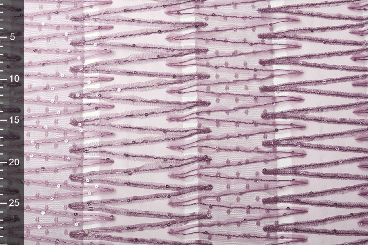 Netz Bestickt Pailletten Zick-Zack Dunkel Altflieder