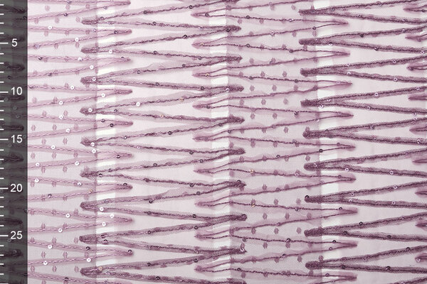 Netz Bestickt Pailletten Zick-Zack Dunkel Altflieder