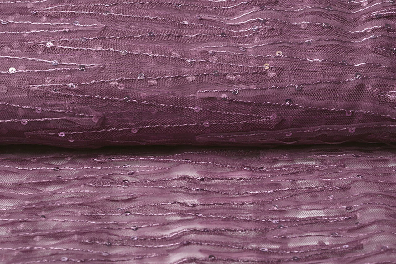 Malla Bordada con Lentejuelas ZigZag Oscuro Lila Antiguo Malla Bordada con Lentejuelas ZigZag Oscuro Lila Antiguo