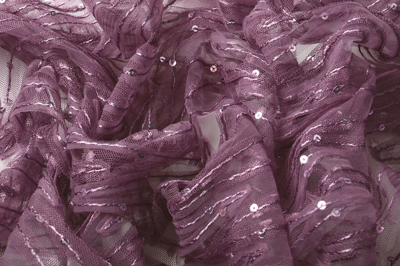 Mesh Embroidered  Sequins ZigZag Dark Old Lilac Mesh Embroidered  Sequins ZigZag Dark Old Lilac