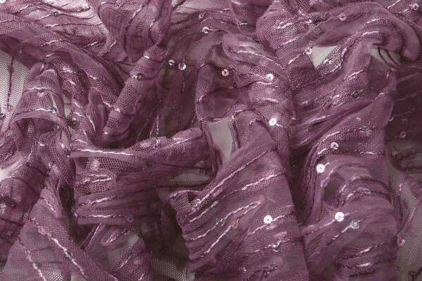 Netz Bestickt Pailletten Zick-Zack Dunkel Altflieder