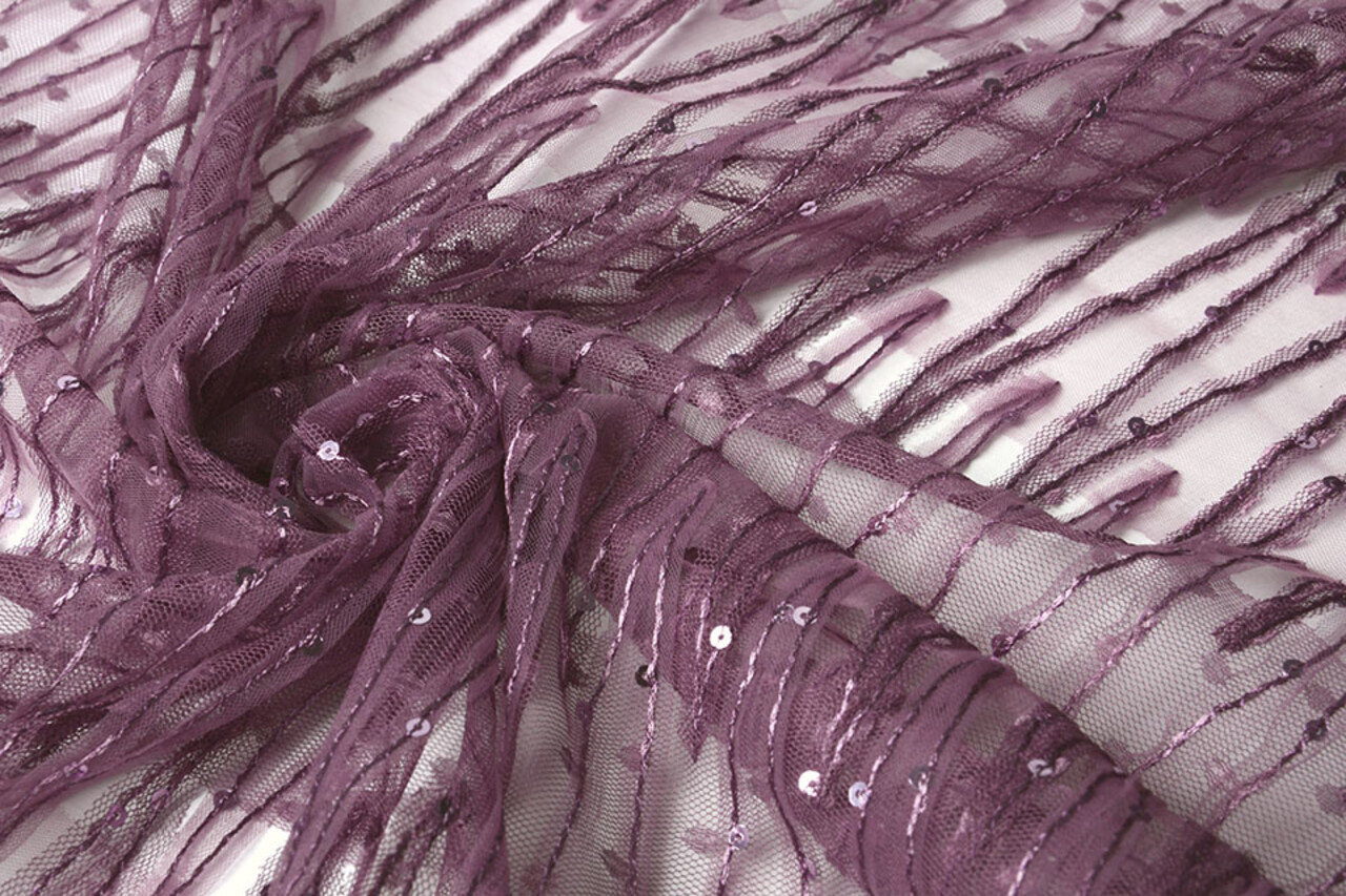 Mesh Geborduurd Pailletten ZigZag Donker Oud Lila