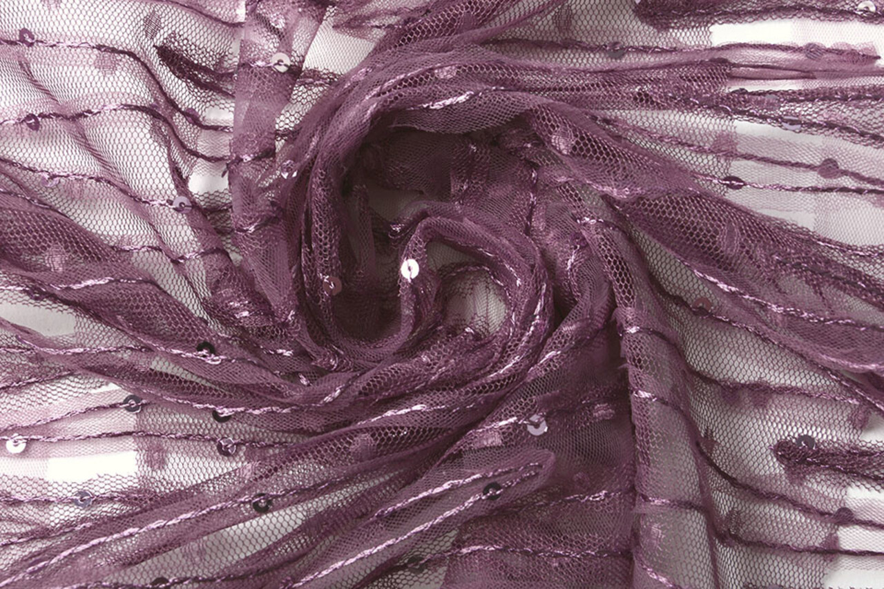 Mesh Geborduurd Pailletten ZigZag Donker Oud Lila