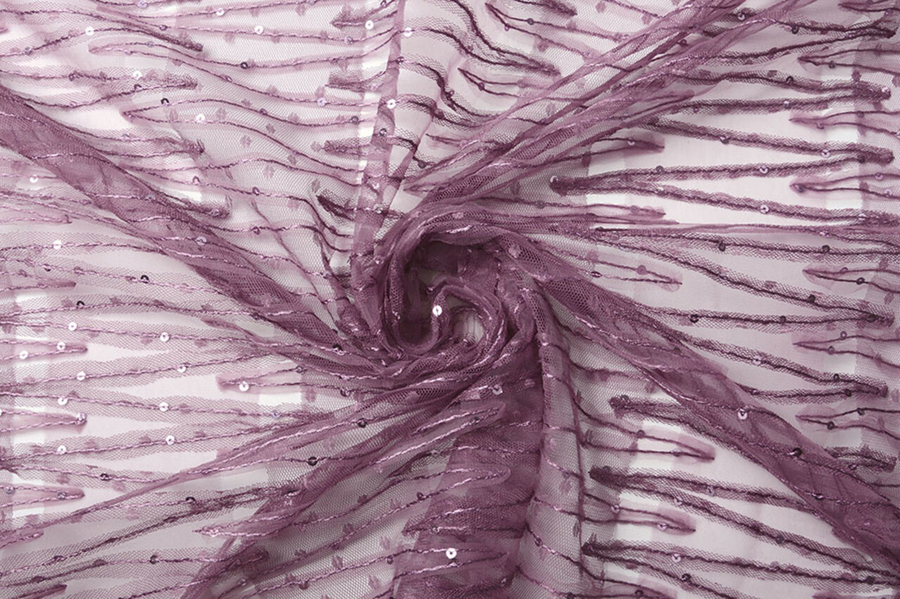 Netz Bestickt Pailletten Zick-Zack Dunkel Altflieder