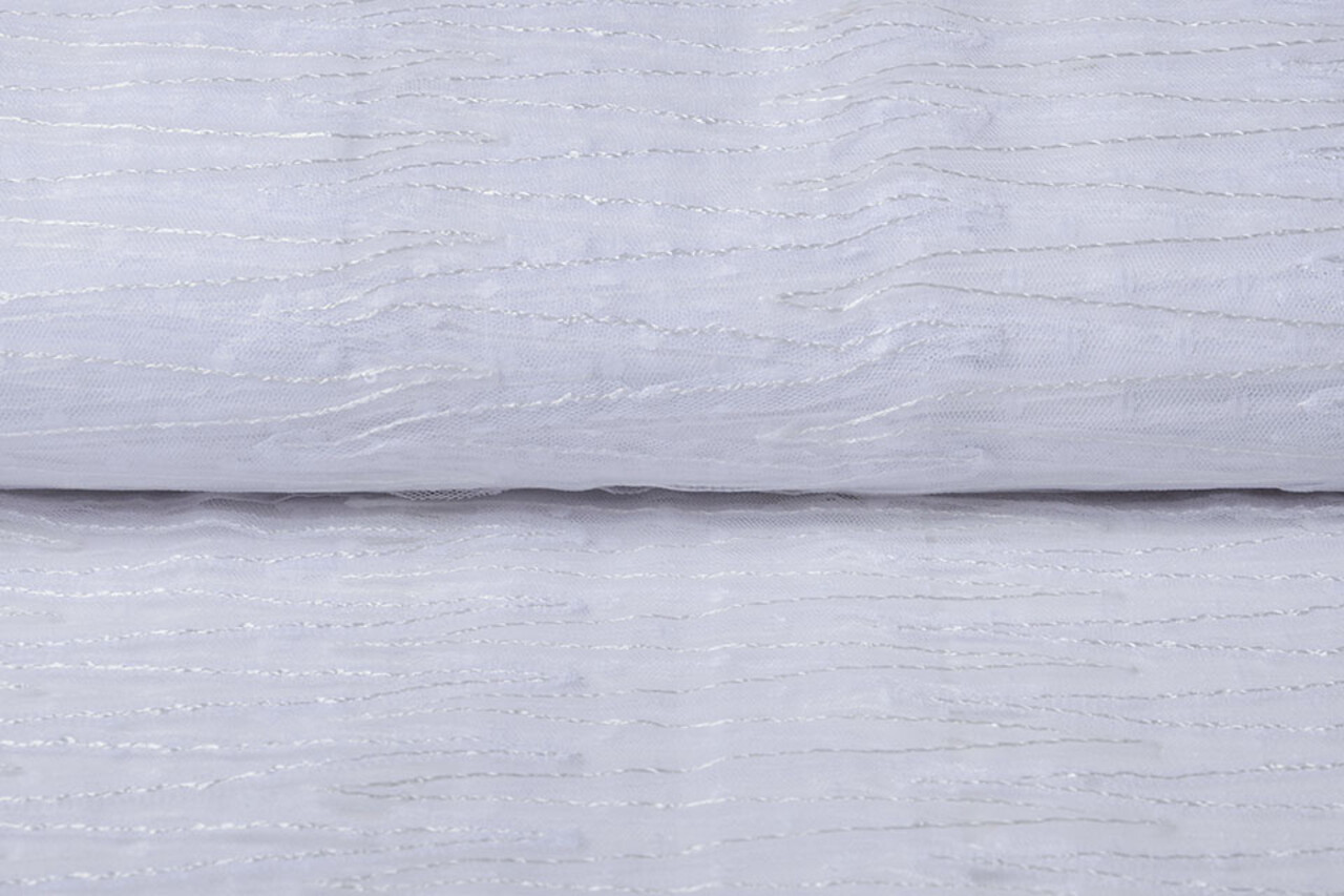 Mesh Embroidered  Sequins ZigZag White