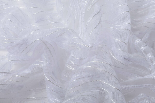 Mesh Embroidered  Sequins ZigZag White