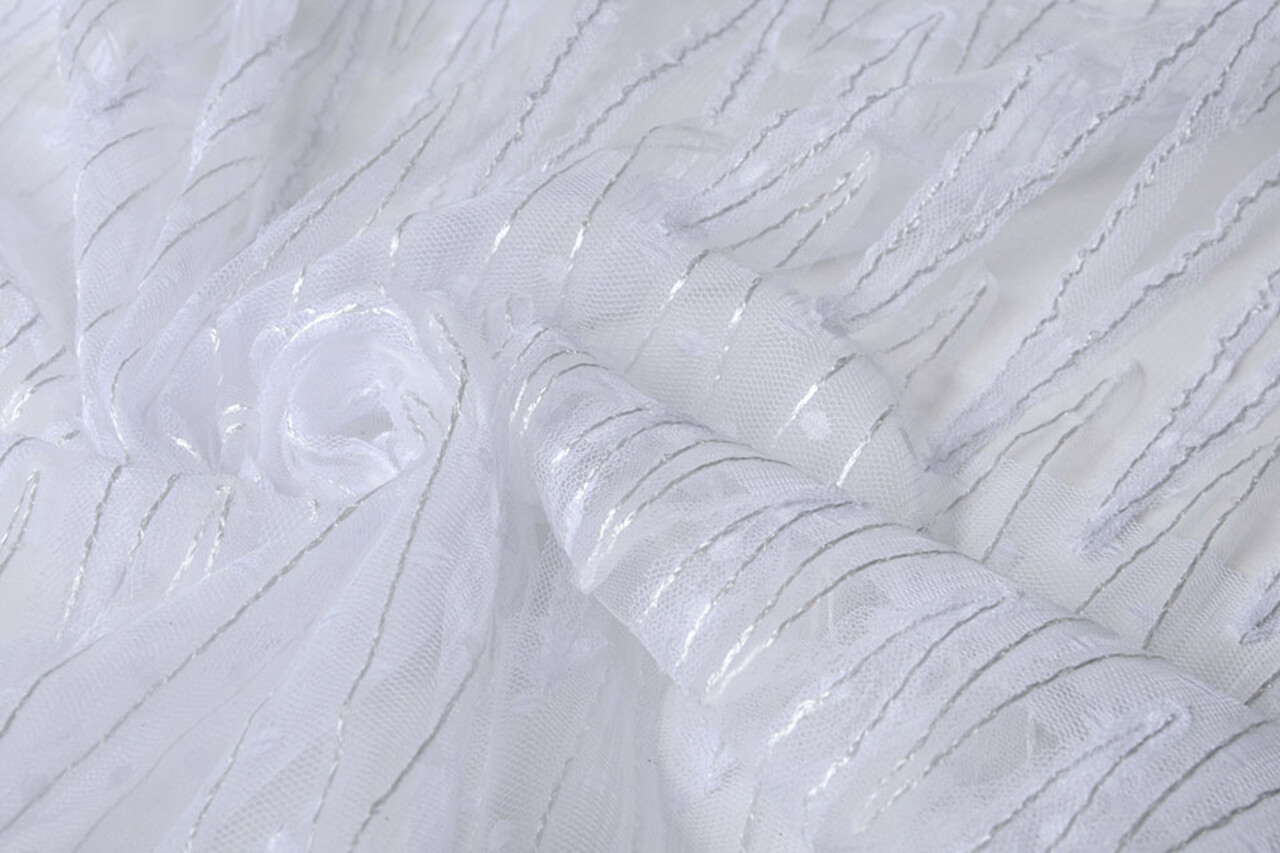 Mesh Geborduurd Pailletten ZigZag Wit