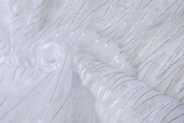 Mesh Embroidered  Sequins ZigZag White