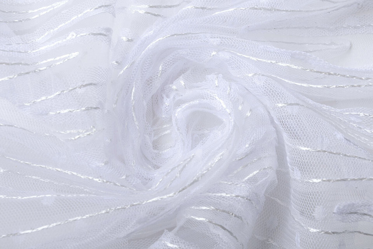 Mesh Embroidered  Sequins ZigZag White