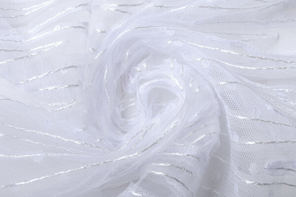Mesh Embroidered  Sequins ZigZag White