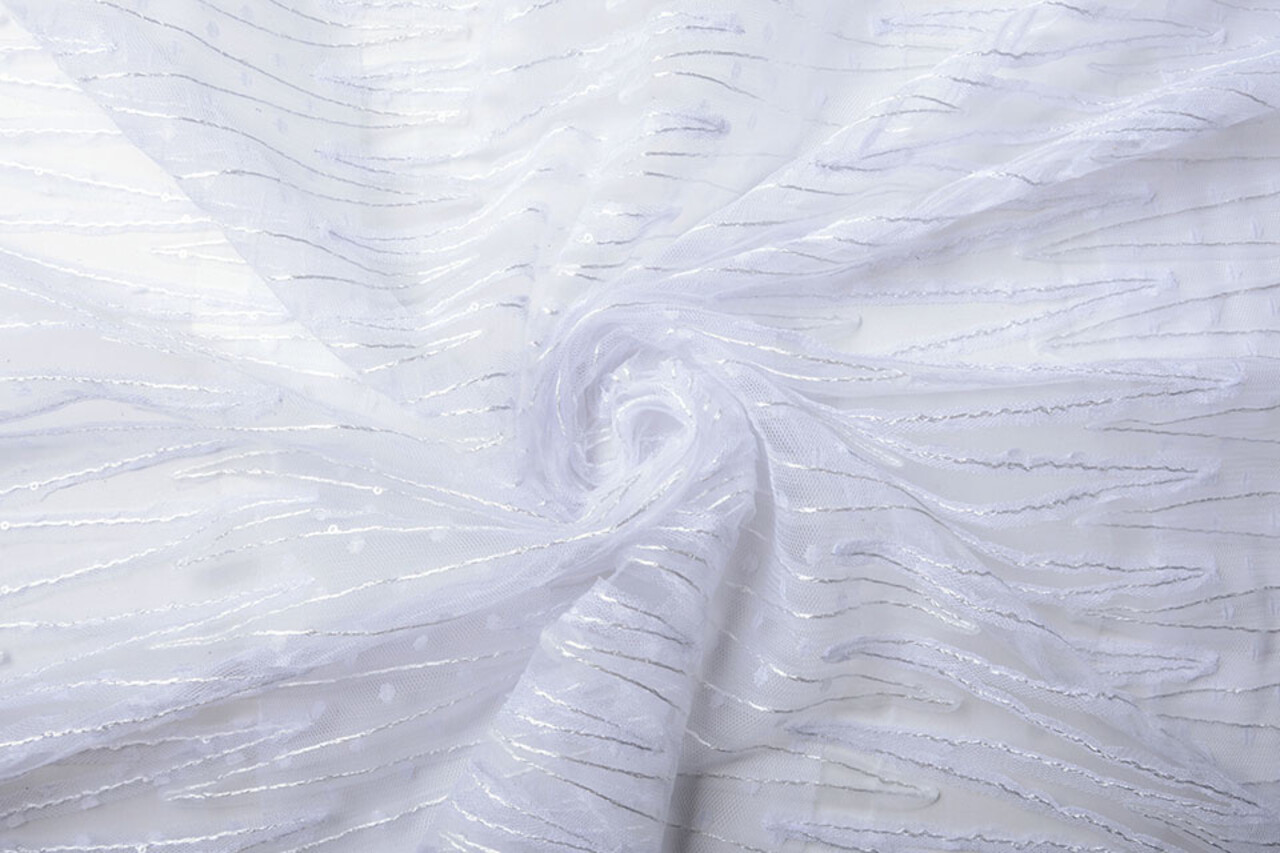 Mesh Ricamato Paillettes Zigzag Bianco Mesh Ricamato Paillettes Zigzag Bianco
