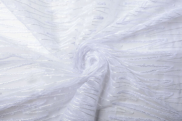 Mesh Embroidered  Sequins ZigZag White