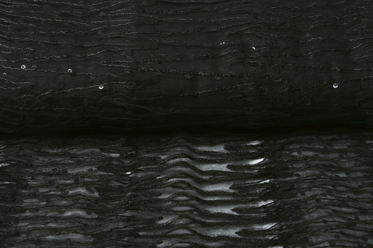 Mesh Ricamato Paillettes Zigzag Nero Mesh Ricamato Paillettes Zigzag Nero