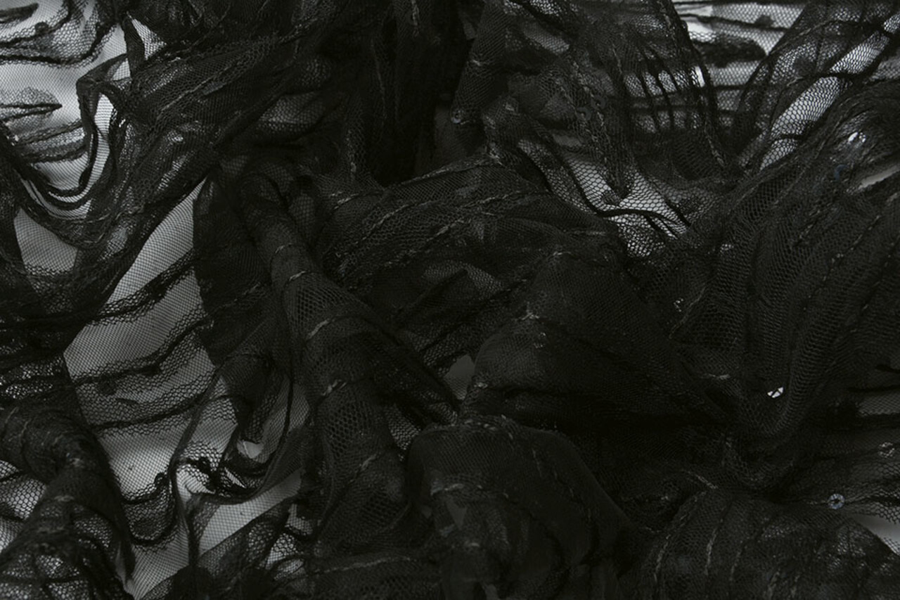 Mesh Geborduurd Pailletten ZigZag Zwart Mesh Geborduurd Pailletten ZigZag Zwart