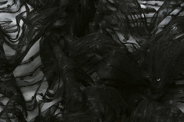 Mesh Ricamato Paillettes Zigzag Nero Mesh Ricamato Paillettes Zigzag Nero