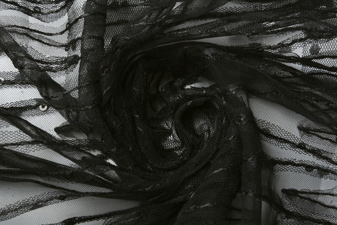 Mesh Geborduurd Pailletten ZigZag Zwart Mesh Geborduurd Pailletten ZigZag Zwart