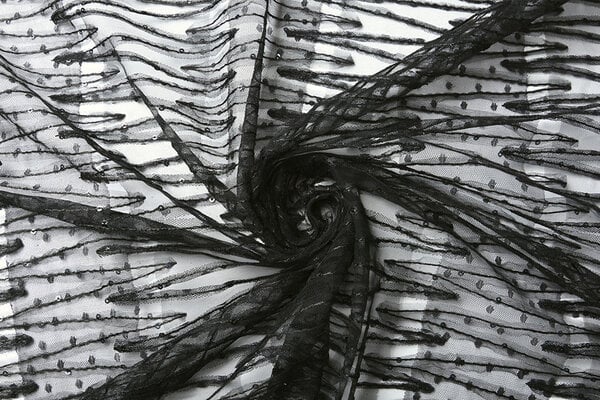 Mesh Geborduurd Pailletten ZigZag Zwart Mesh Geborduurd Pailletten ZigZag Zwart