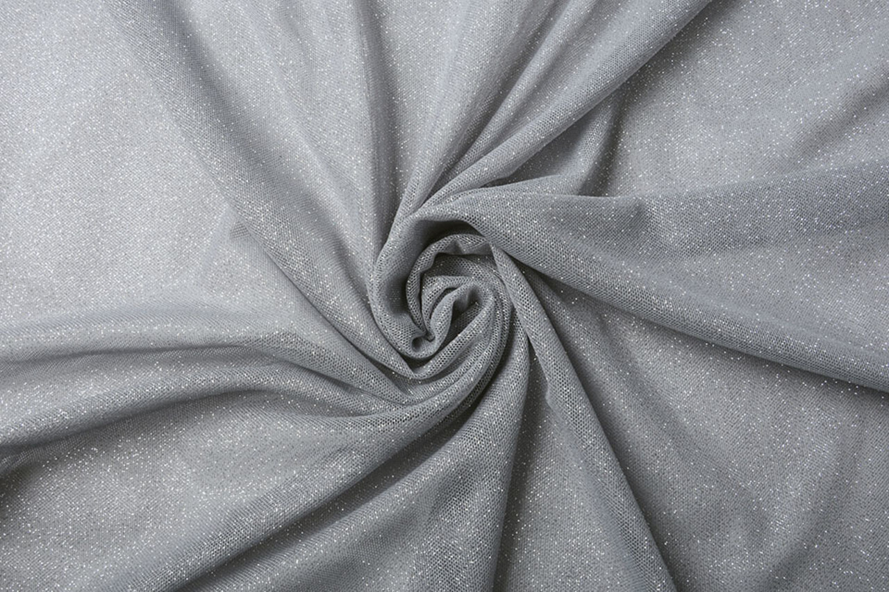 Stretch Bruids Tule Glitter Zilver